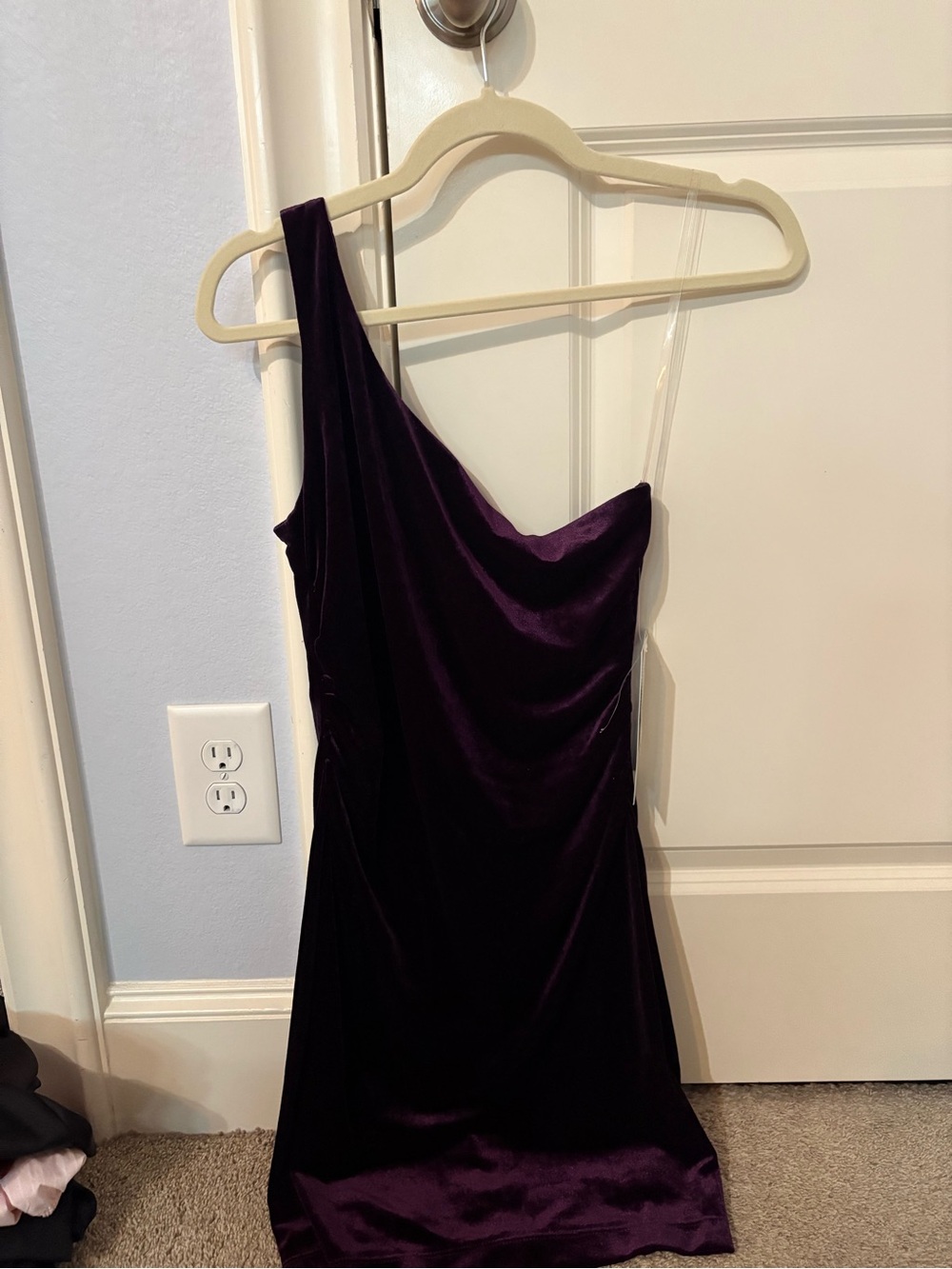 Honey and Rosie One-Shoulder Velvet Mini Dress in Deep Purple